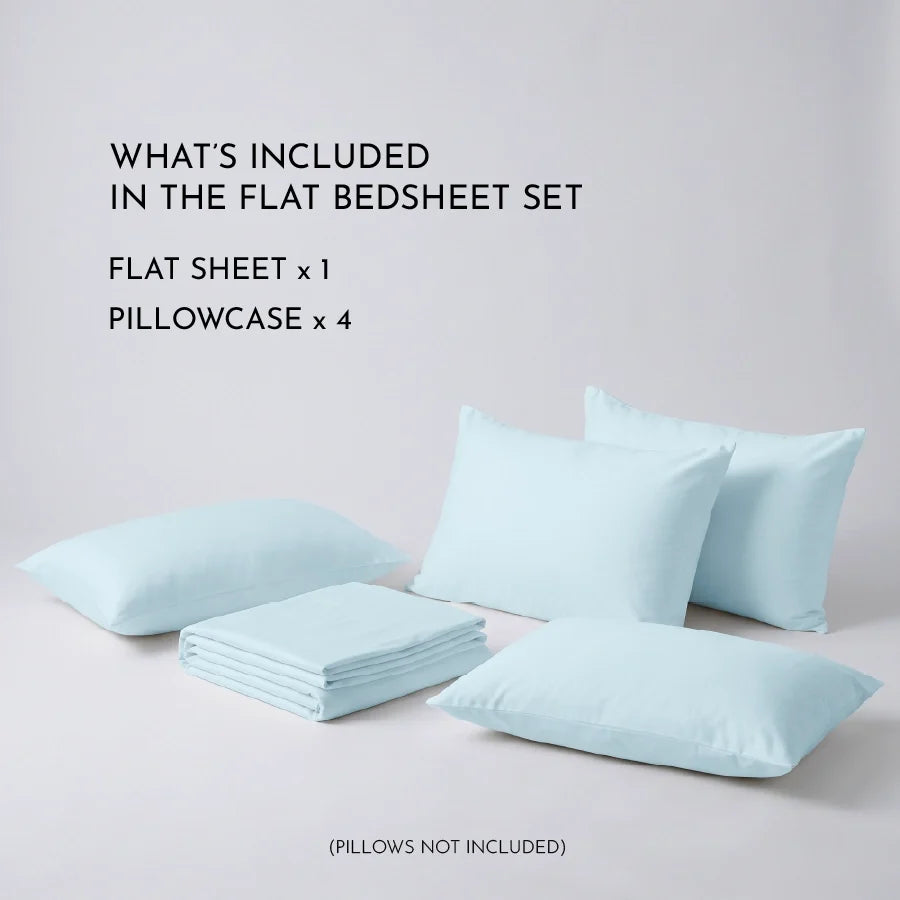 Bedsheet Set | 600TC Solid | 100% Cotton King Size Bedsheet + 4 Pillow Cases - solid-pale-blue