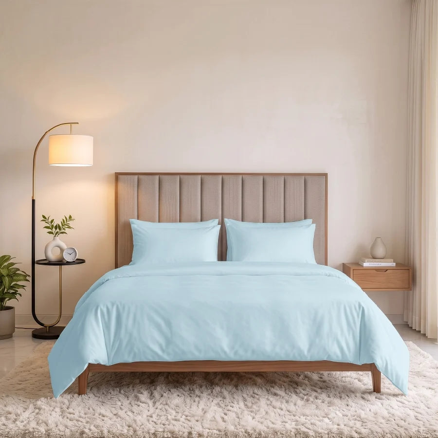 Bedsheet Set | 600TC Solid | 100% Cotton King Size Bedsheet + 4 Pillow Cases - solid-pale-blue