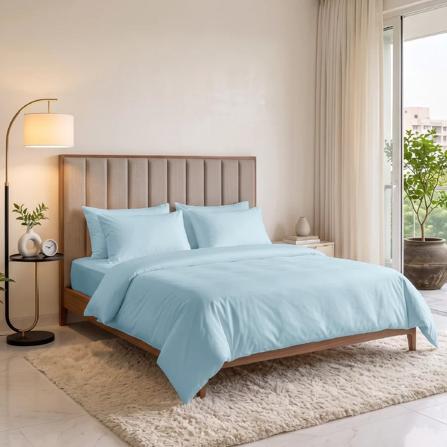 Duvet Cover | 600TC Solid | 100% Cotton | Size : Double - solid-pale-blue