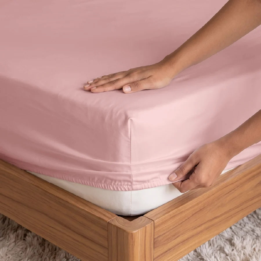 Fitted Bedsheet Set | 600TC Solid | 100% Cotton Bedsheet + 4 Pillow Cases [Sizes: King Bedsheets & Queen/ Double Bedsheets] - solid-cameo-rose