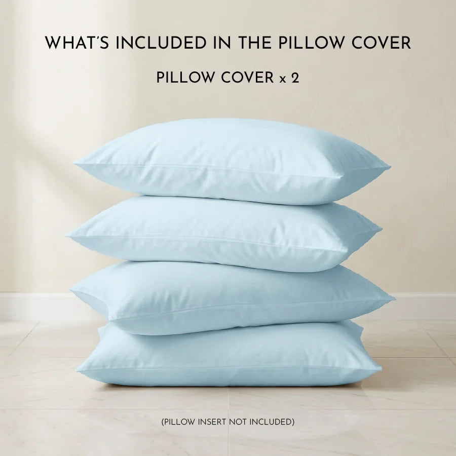Pillow Cover | 600TC Solid | 100% Cotton | Pack of 2 Pillow Cases - solid-pale-blue
