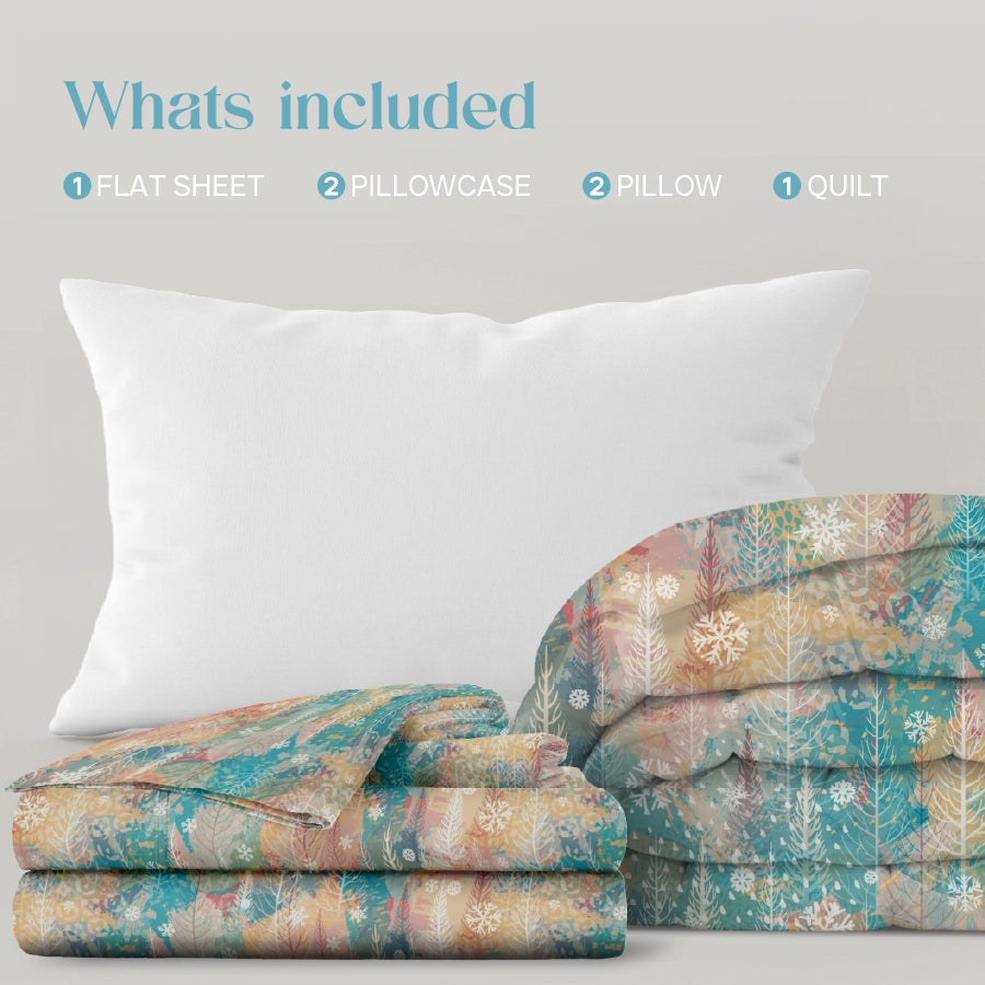 Bedding Bundle - Bedsheet Set with Quilt & Pillows - Alpen Snow - King - 200TC
