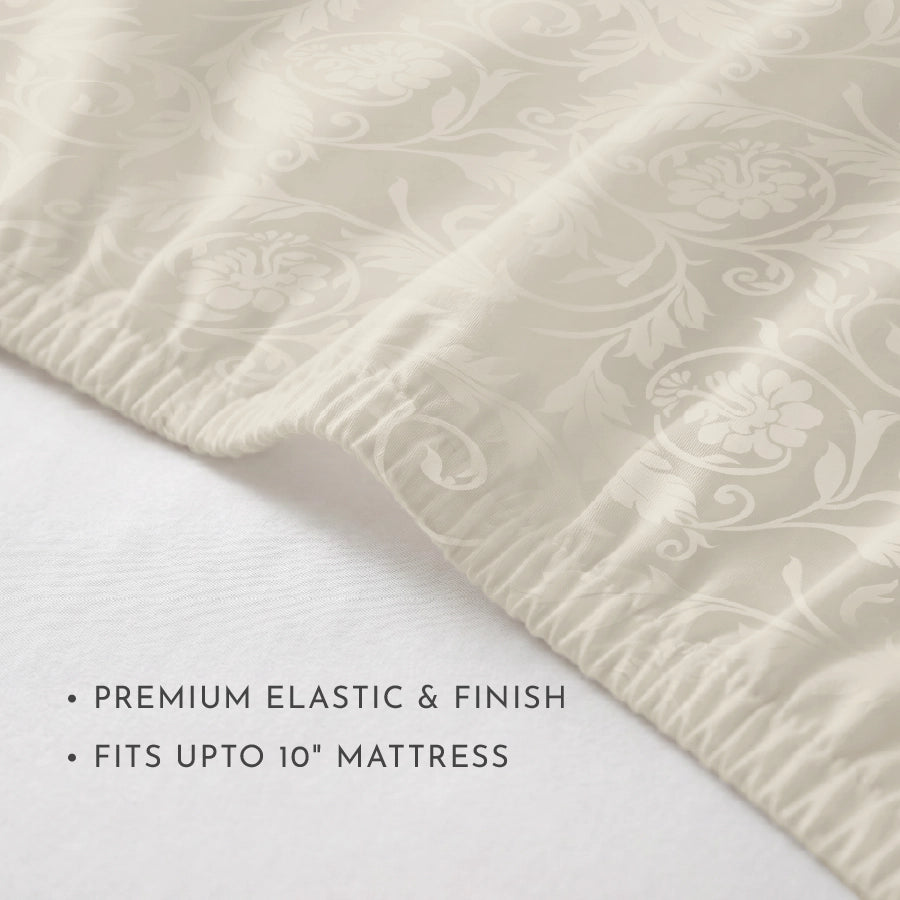Fitted Sheet Set - Bold Floral - Jacquard - Beige