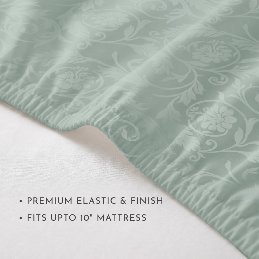 Fitted Sheet Set - Bold Floral - Jacquard - Queen & King [Fitted Sheet Set - Bold Floral - Jacquard - Sage - Queen & King]