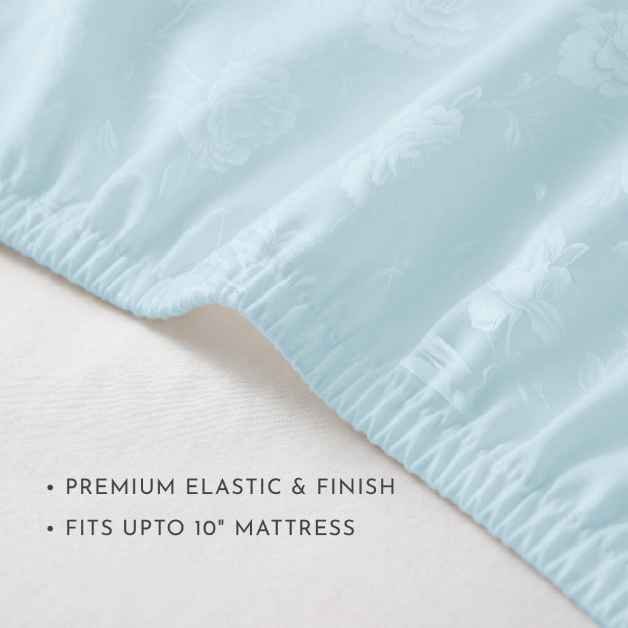 Fitted Set - Jacquard Rose - Pale Blue - Queen & King