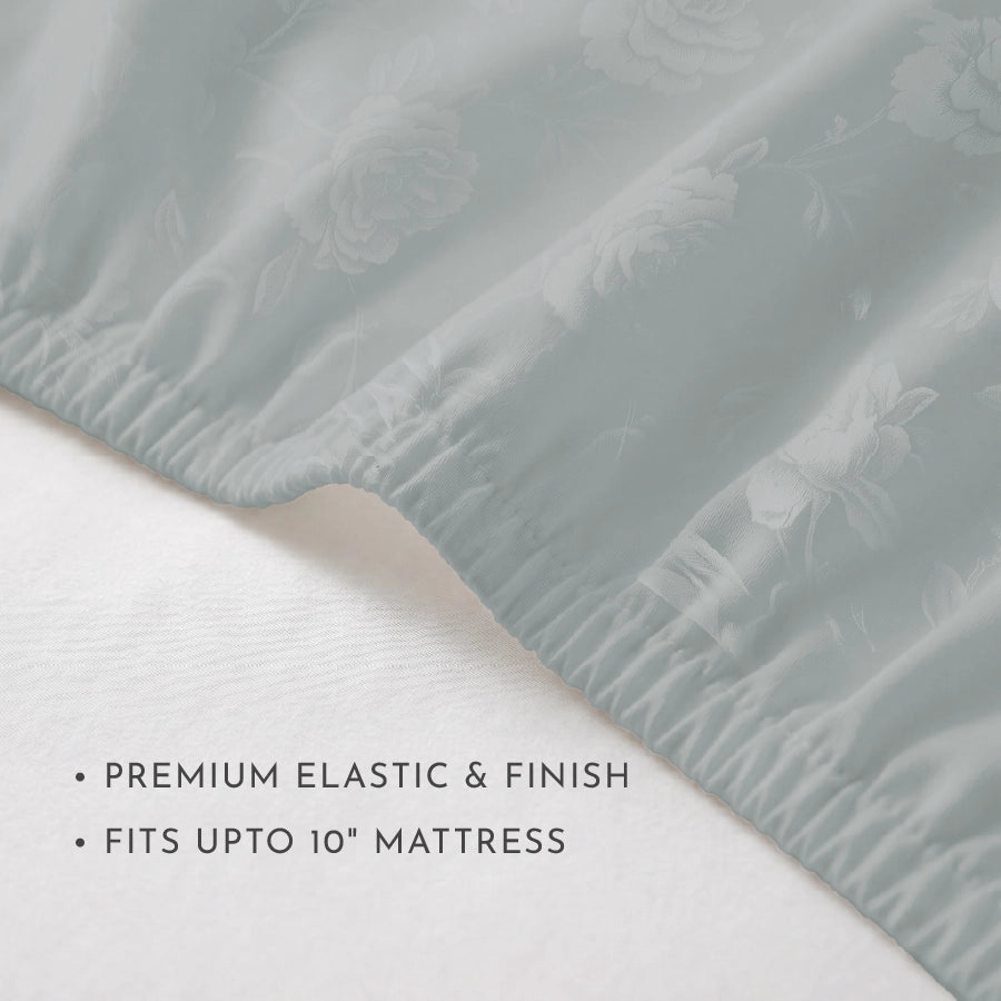 Fitted Set - Jacquard Rose - Light Grey - Queen & King