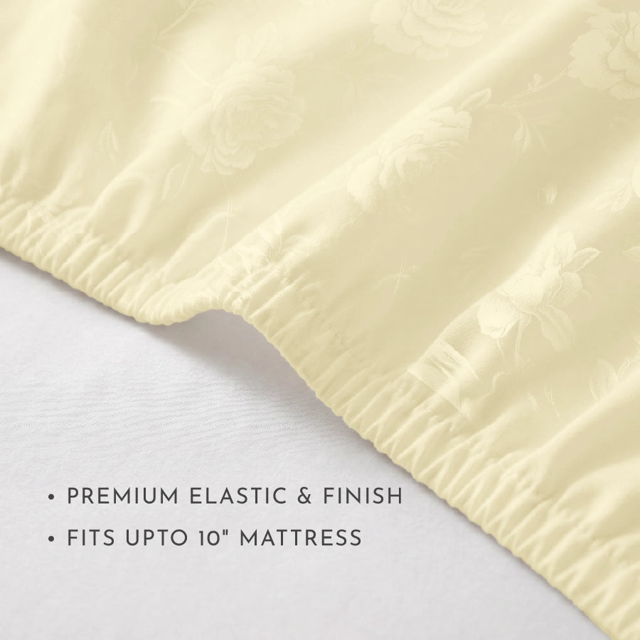 Fitted Set - Jacquard Rose - Ivory - Queen & King