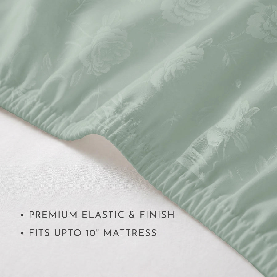 Fitted Set - Jacquard Rose - Sage - Queen & King