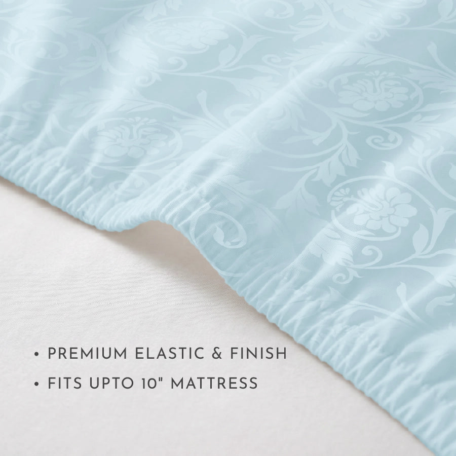 Fitted Sheet Set - Bold Floral - Jacquard - Queen & Ki [Fitted Sheet Set - Bold Floral - Jacquard - Pale Blue - Queen & King]
