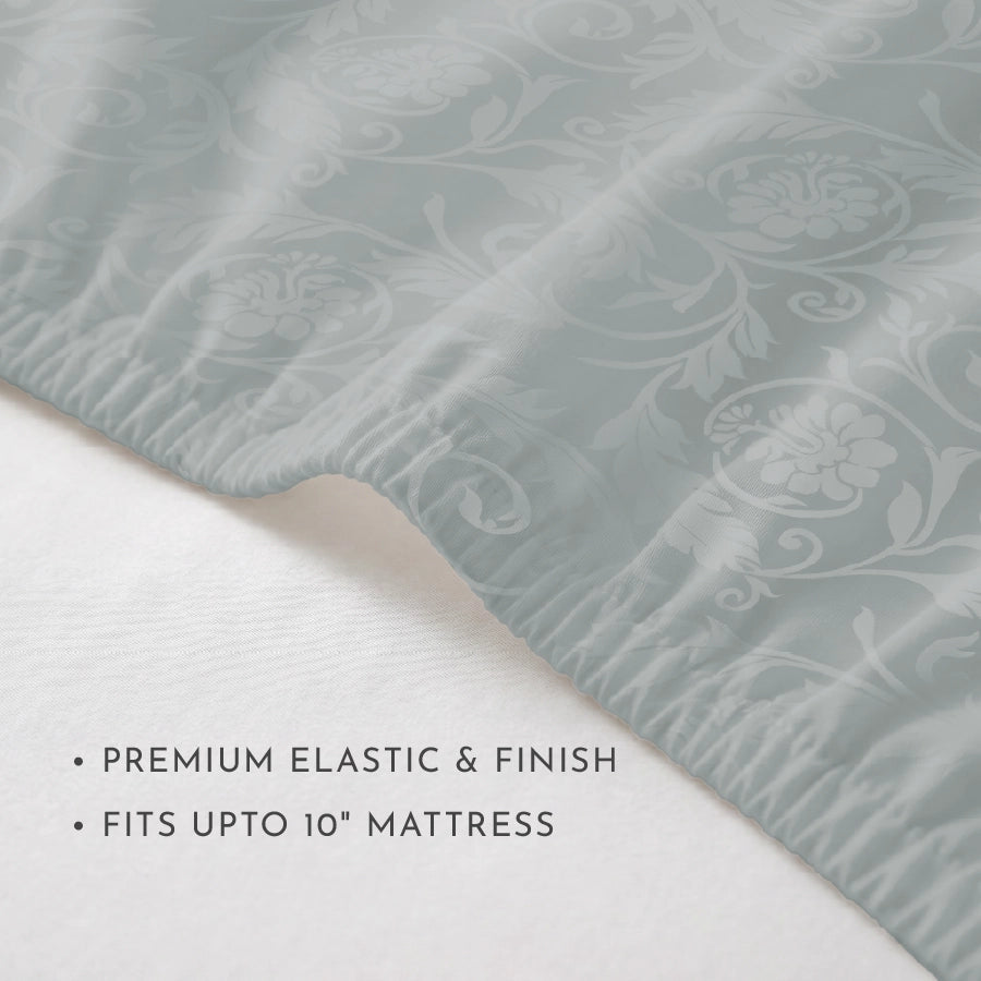 Fitted Sheet Set - Bold Floral - Jacquard - Queen & K [Fitted Sheet Set - Bold Floral - Jacquard - Light Grey - Queen & King]