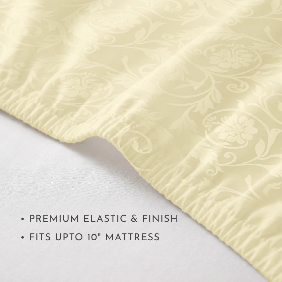 Fitted Sheet Set - Bold Floral - Jacquard - Queen & King [Fitted Sheet Set - Bold Floral - Jacquard - Ivory - Queen & King]