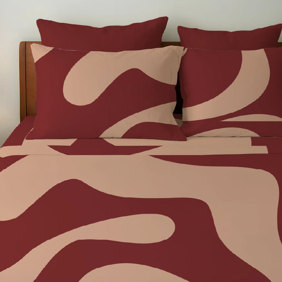 Bedsheet Set - Wavy Art Bold Lines - Wavy Bold Lines - King - 200TC