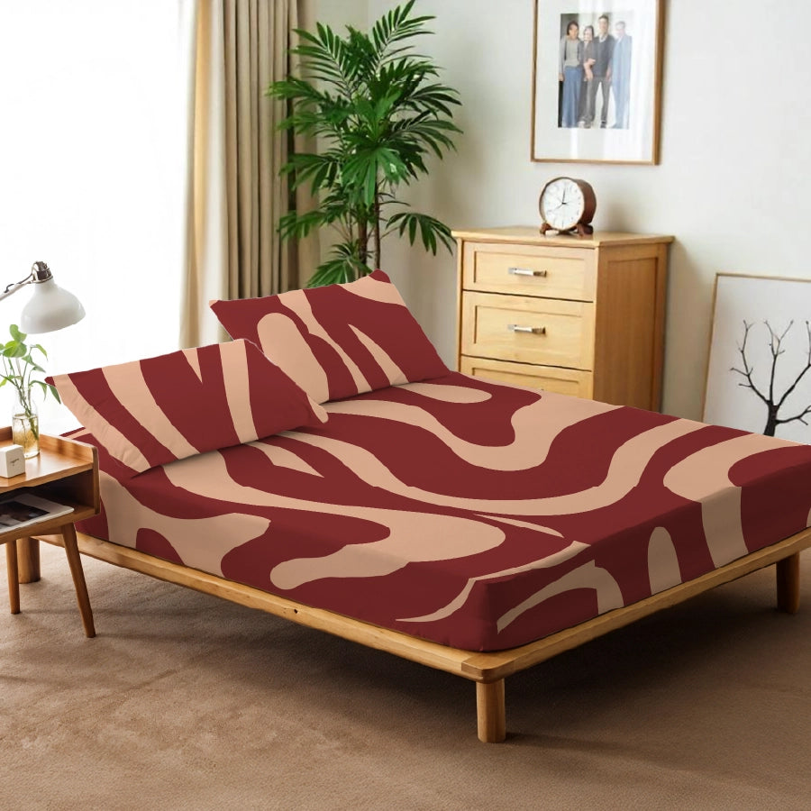 Bedsheet Set - Wavy Art Bold Lines - Wavy Bold Lines - King - 200TC