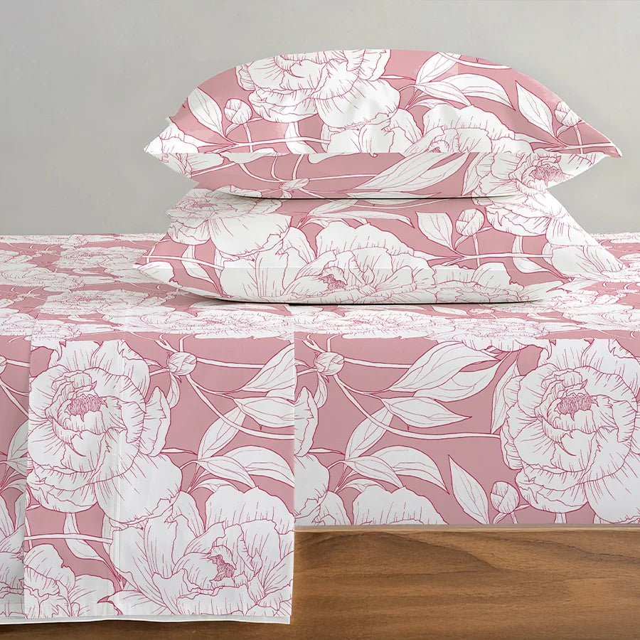 Bedsheet Set - Bloomful Pink - Single & King - 200TC - Size Single