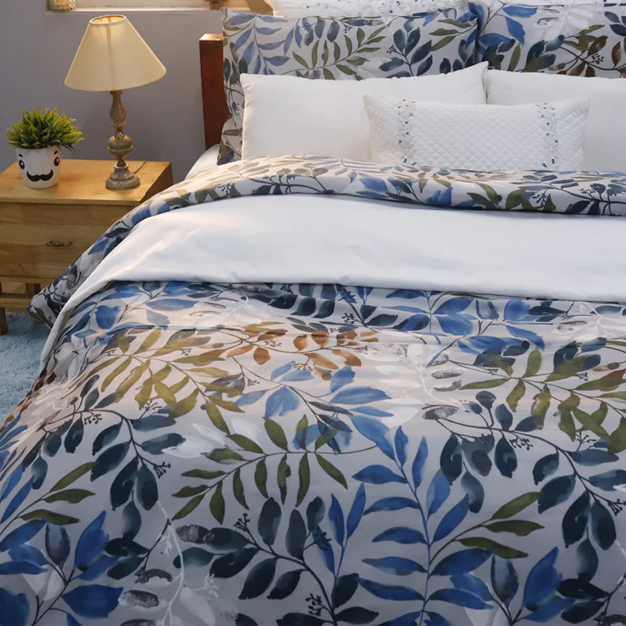 Bedding Bundle - Bedsheet Set with Quilt & Pillows - Blooming Rowan Leaves - King/Double - 300TC