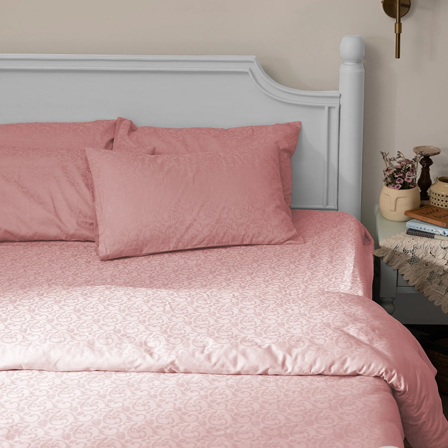 Bedsheet Set - Blooming Coral Jacquard - Pale Blue, Cameo Rose, Beige, Laurel Green, Blooming Coral Light Grey - King - 300TC