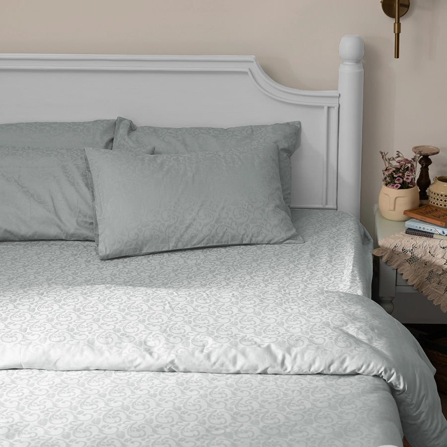 Fitted Set - Blooming Coral Jacquard - Light Grey - Queen & King