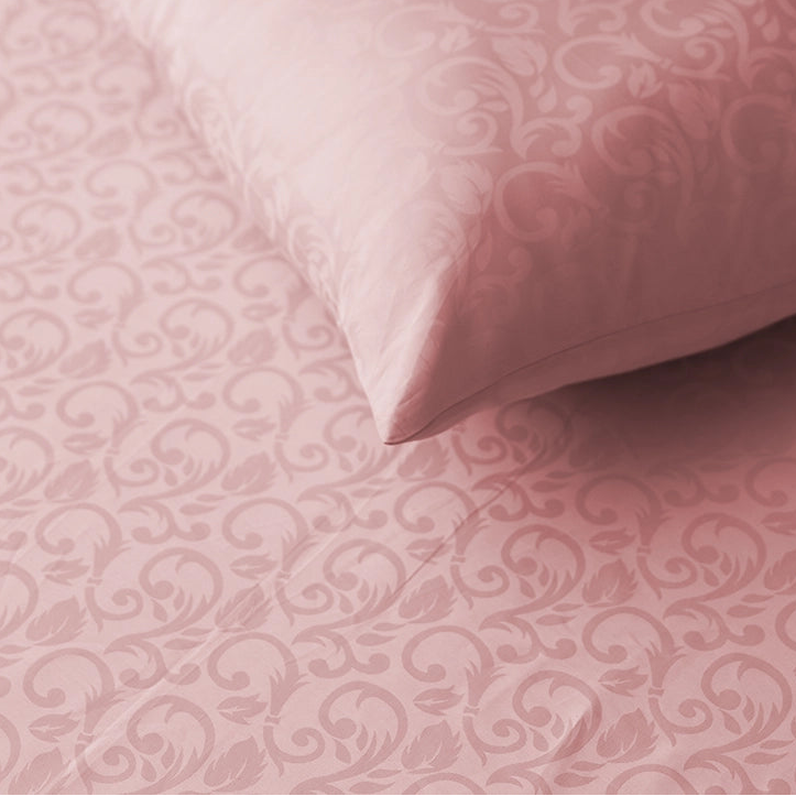 Bedsheet Set - Blooming Coral Jacquard - Pale Blue, Cameo Rose, Beige, Laurel Green, Blooming Coral Light Grey - King - 300TC