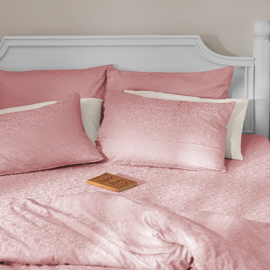 Duvet Cover - Blooming Coral Jacquard - Pale Blue, Cameo Rose, Beige, Laurel Green - Double - 300TC