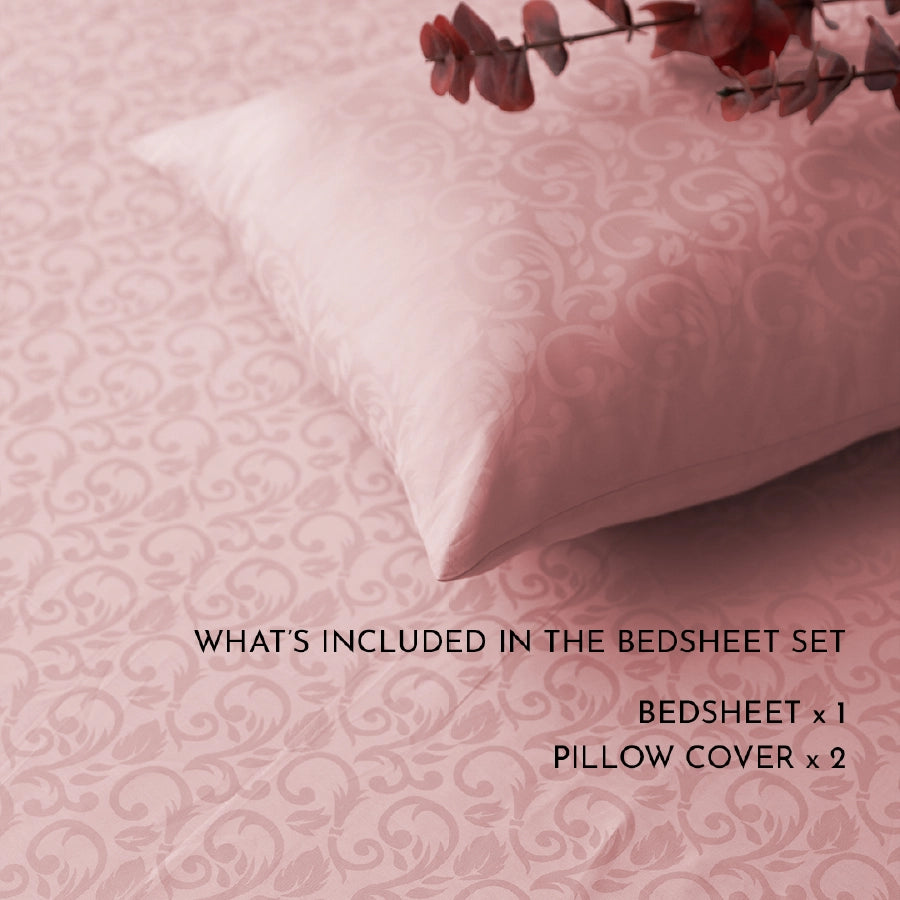 Bedsheet Set - Blooming Coral Jacquard - Pale Blue, Cameo Rose, Beige, Laurel Green, Blooming Coral Light Grey - King - 300TC