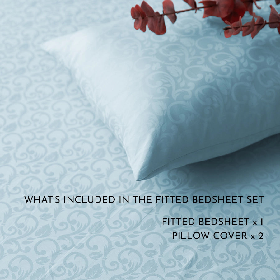 Fitted Set - Blooming Coral Jacquard - Pale Blue, Cameo Rose, Beige, Laurel Green, Blooming Coral Light Grey, B [BD300JBFSPB]