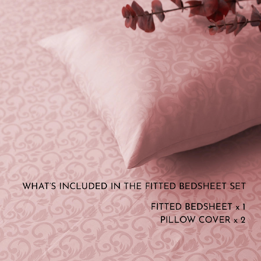 Fitted Set - Blooming Coral Jacquard - Queen & King [BD300JBFSPR]