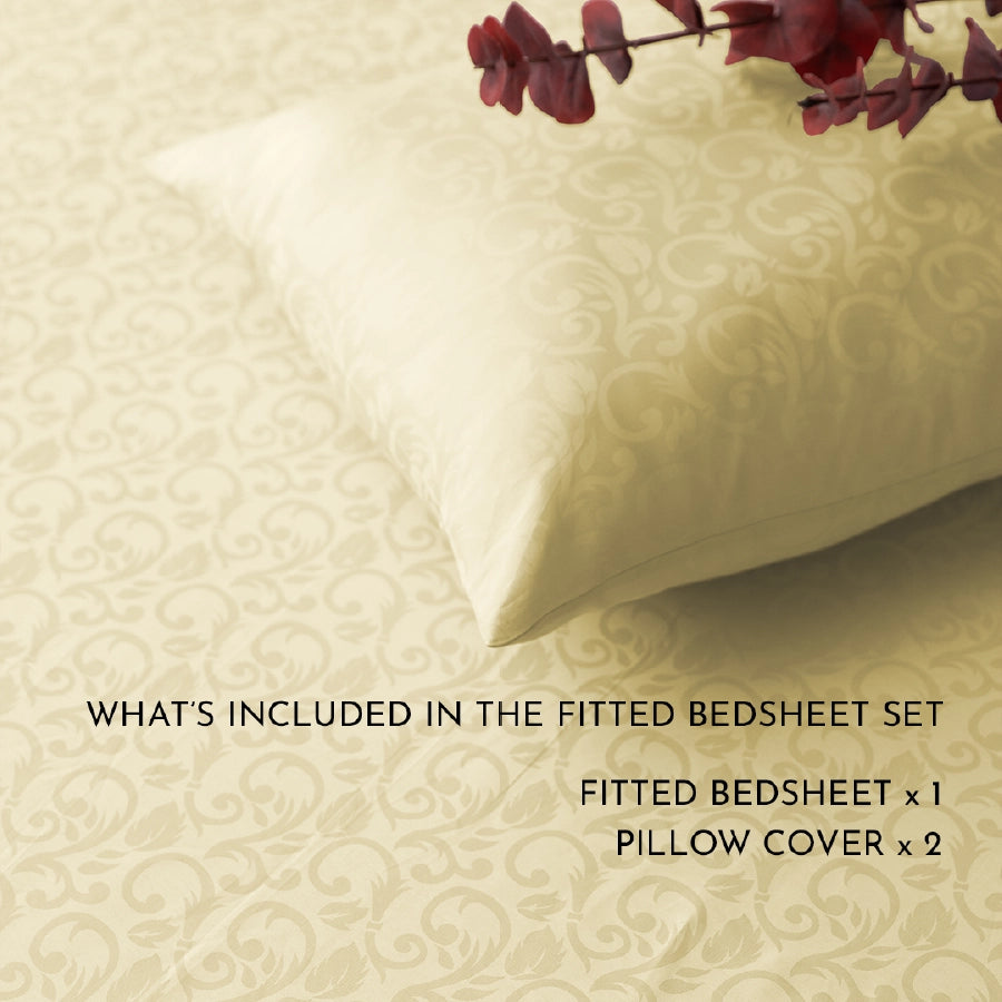 Fitted Set - Blooming Coral Jacquard - Ivory - Queen & King