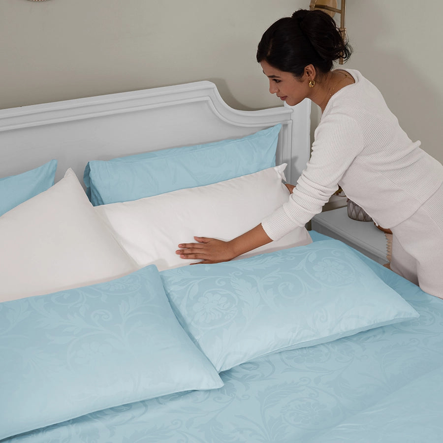Fitted Sheet Set - Bold Floral - Jacquard - Queen & Ki [Fitted Sheet Set - Bold Floral - Jacquard - Pale Blue - Queen & King]