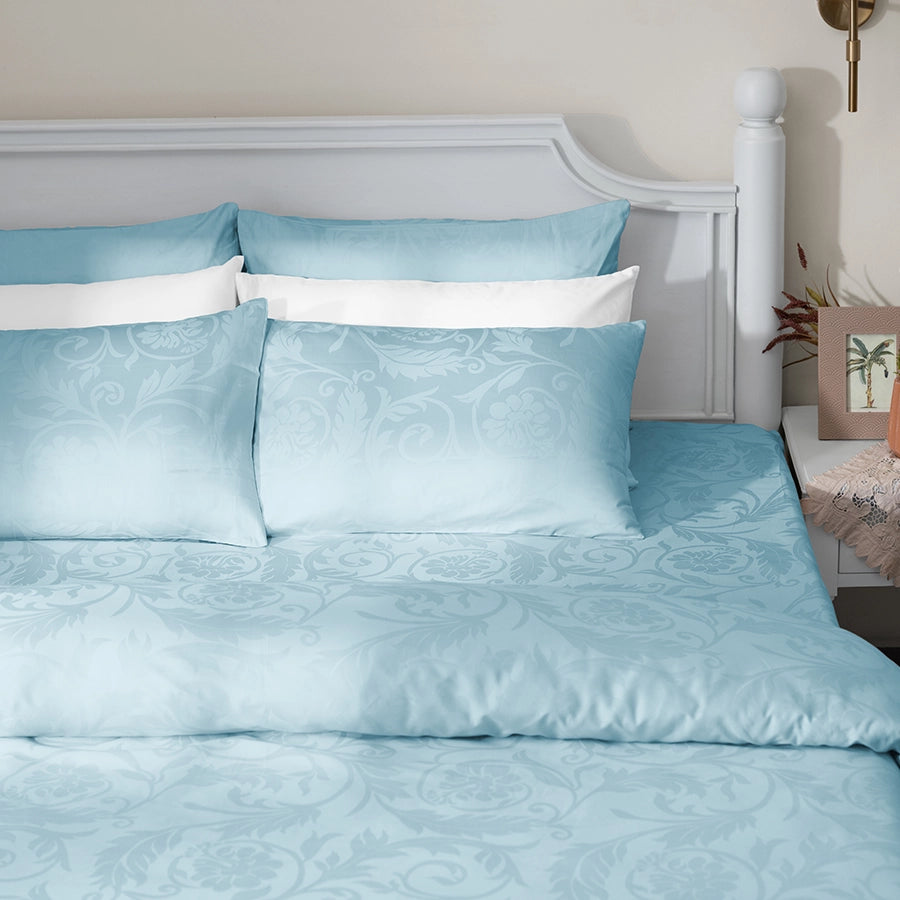 Bedsheet Set - Bold Floral Jacquard - Pale Blue - King