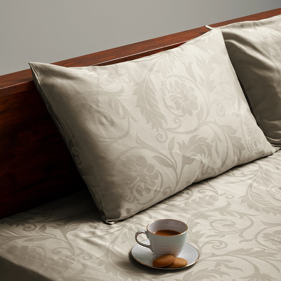 Bedsheet Set - Bold Floral Jacquard - Beige - King