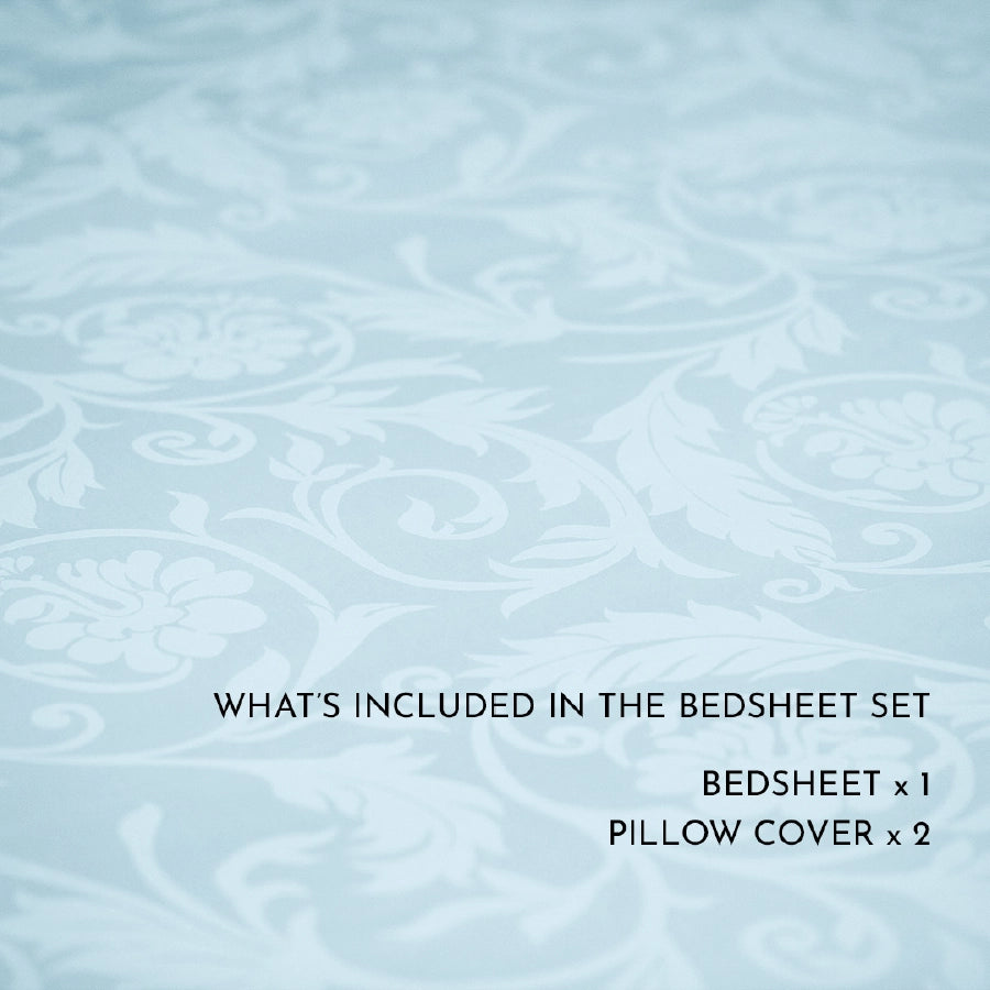 Bedsheet Set - Bold Floral Jacquard - Pale Blue - King