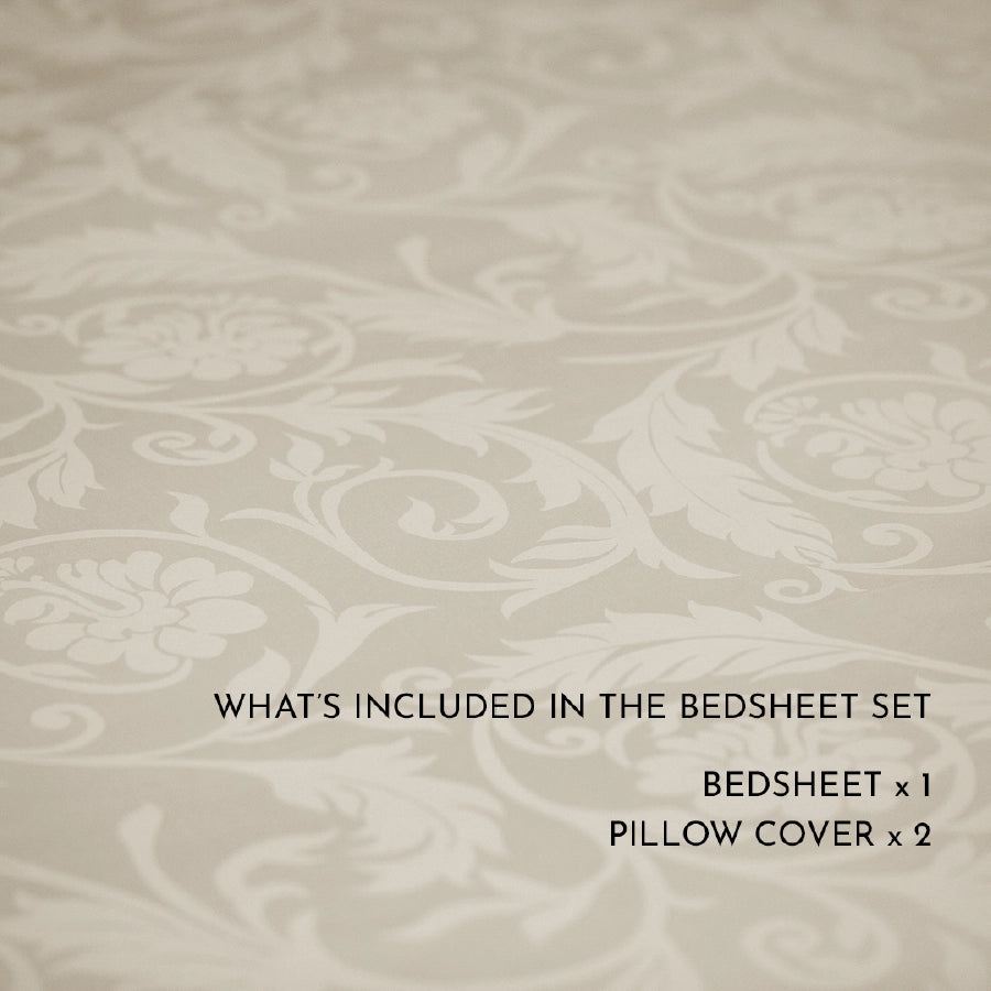 Bedsheet Set - Bold Floral Jacquard - Beige - King