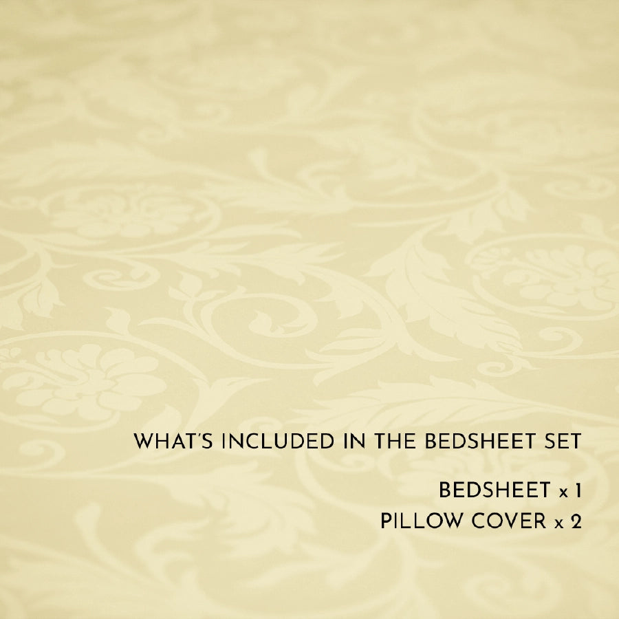 Bedsheet Set - Bold Floral Jacquard - Ivory - King