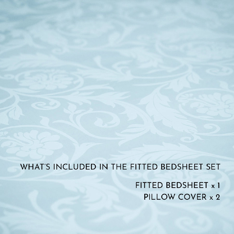 Fitted Sheet Set - Bold Floral - Jacquard - Queen & Ki [Fitted Sheet Set - Bold Floral - Jacquard - Pale Blue - Queen & King]