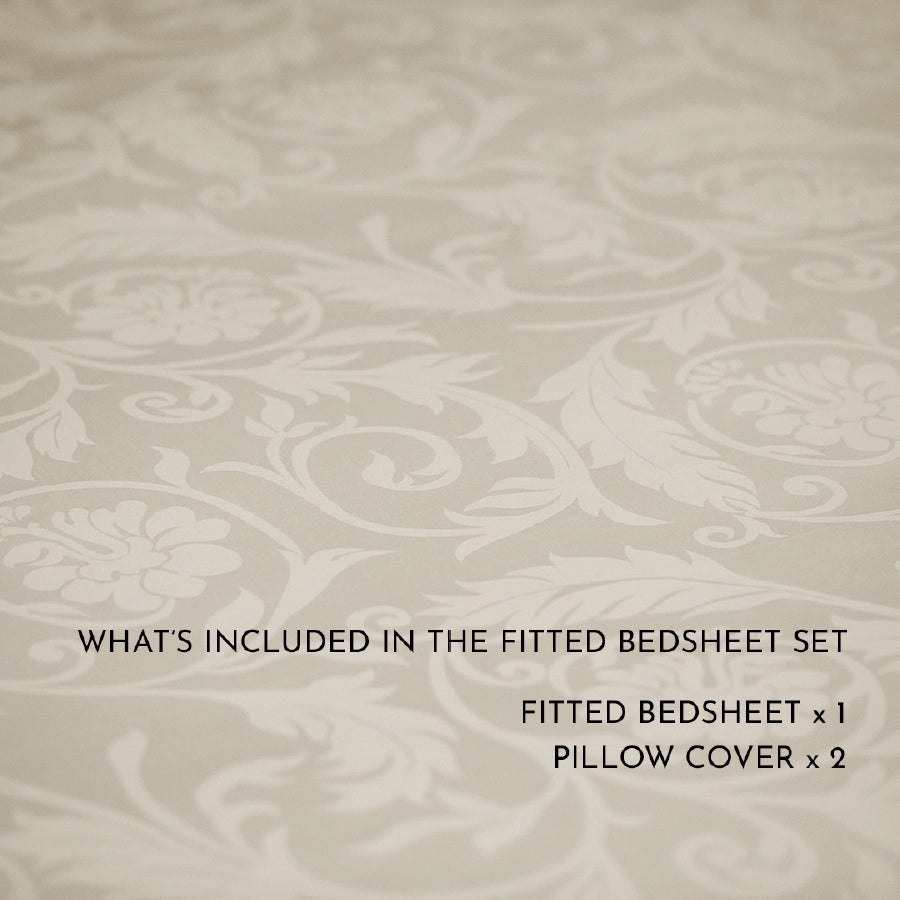 Fitted Sheet Set - Bold Floral - Jacquard - Beige