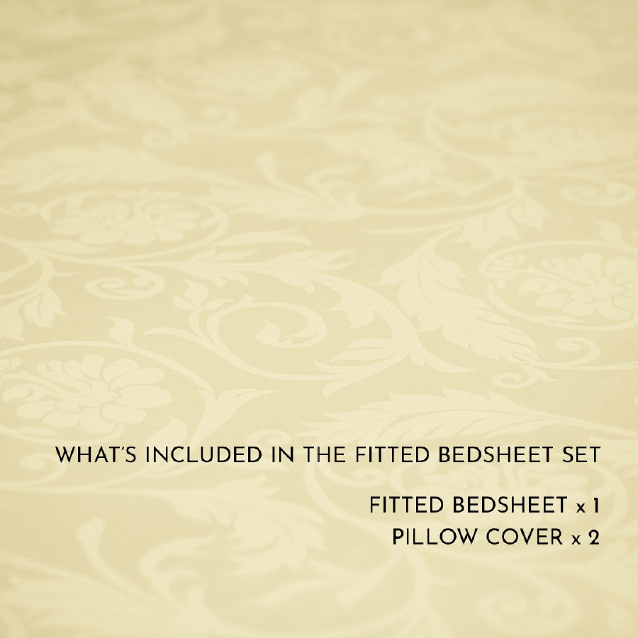 Fitted Sheet Set - Bold Floral - Jacquard - Queen & King [Fitted Sheet Set - Bold Floral - Jacquard - Ivory - Queen & King]