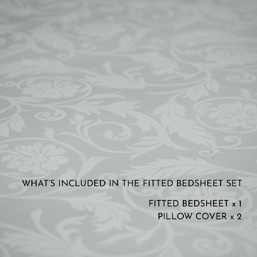 Fitted Sheet Set - Bold Floral - Jacquard - Queen & K [Fitted Sheet Set - Bold Floral - Jacquard - Light Grey - Queen & King]