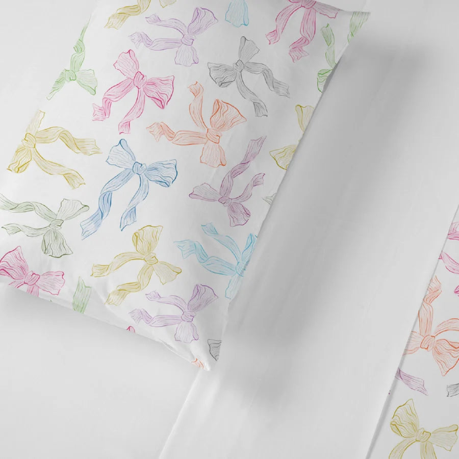 Bedsheet Set - Bow - Bow White - Single & King - 300TC - Size Single