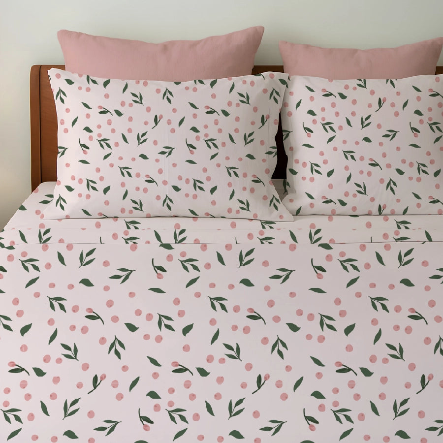 Bedsheet Set - Olive Grove Soft Pink - Single & King - 200TC
