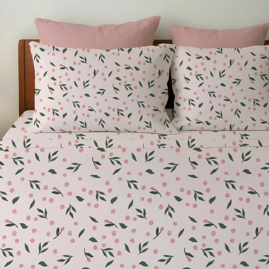Bedsheet Set - Olive Grove Soft Pink - Single & King - 200TC - Size Single