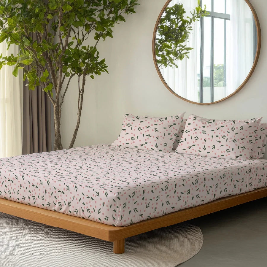 Bedsheet Set - Olive Grove Soft Pink - Single & King - 200TC - Size Single