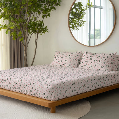Fitted Sheet Set - Olive Grove Soft Pink - Queen & King - 200TC