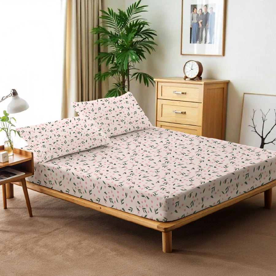 Fitted Sheet Set - Olive Grove Soft Pink - Queen & King - 200TC