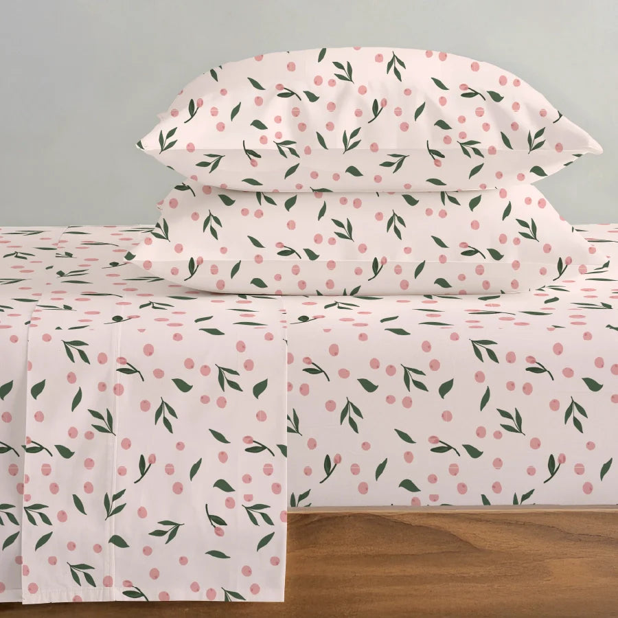 Bedsheet Set - Olive Grove Soft Pink - Single & King - 200TC - Size Single