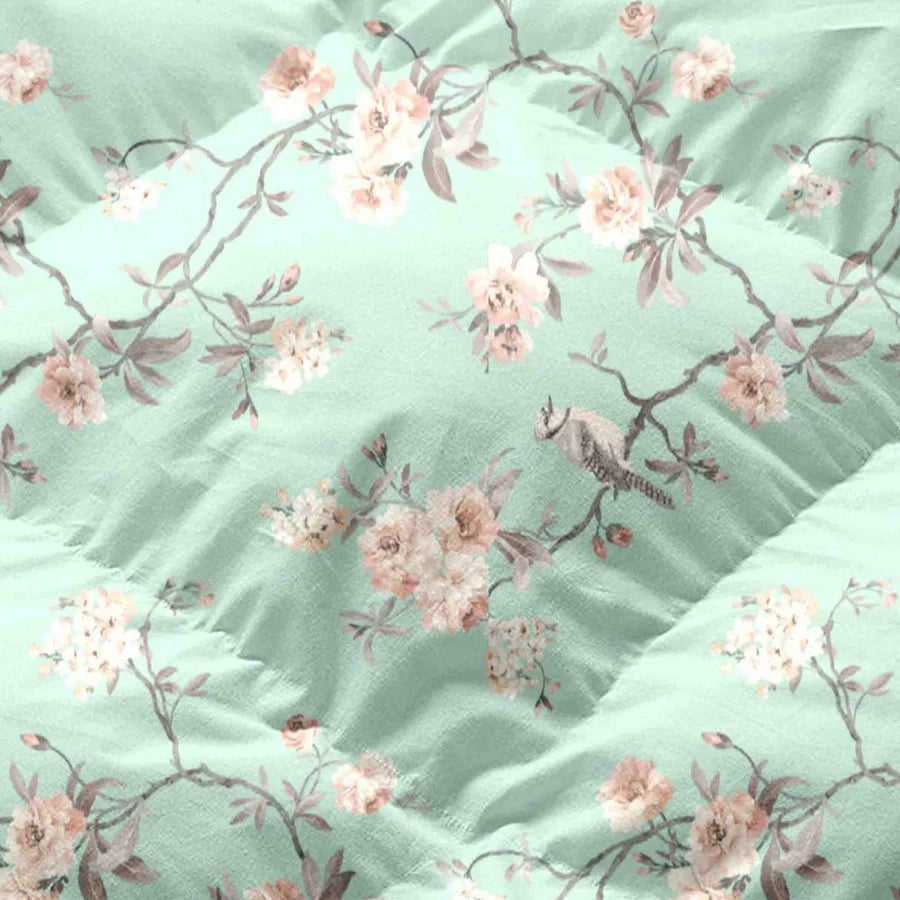 AC Comforter - Cherry Blossom - Green, Mustard Yellow - Double - 300TC