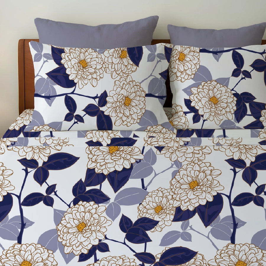 Bedsheet Set - Dahlia Range Dark Blue - Single & King - 200TC