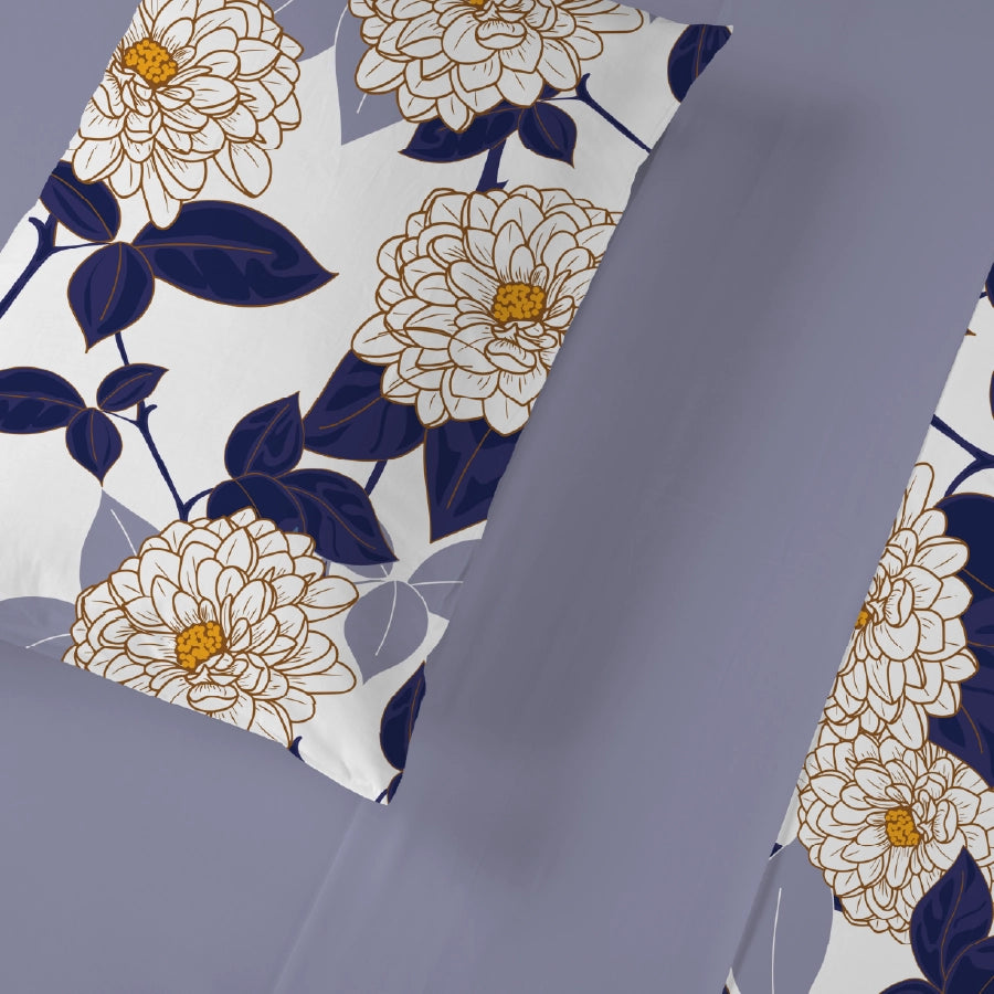 Bedsheet Set - Dahlia Range Dark Blue - Single & King - 200TC