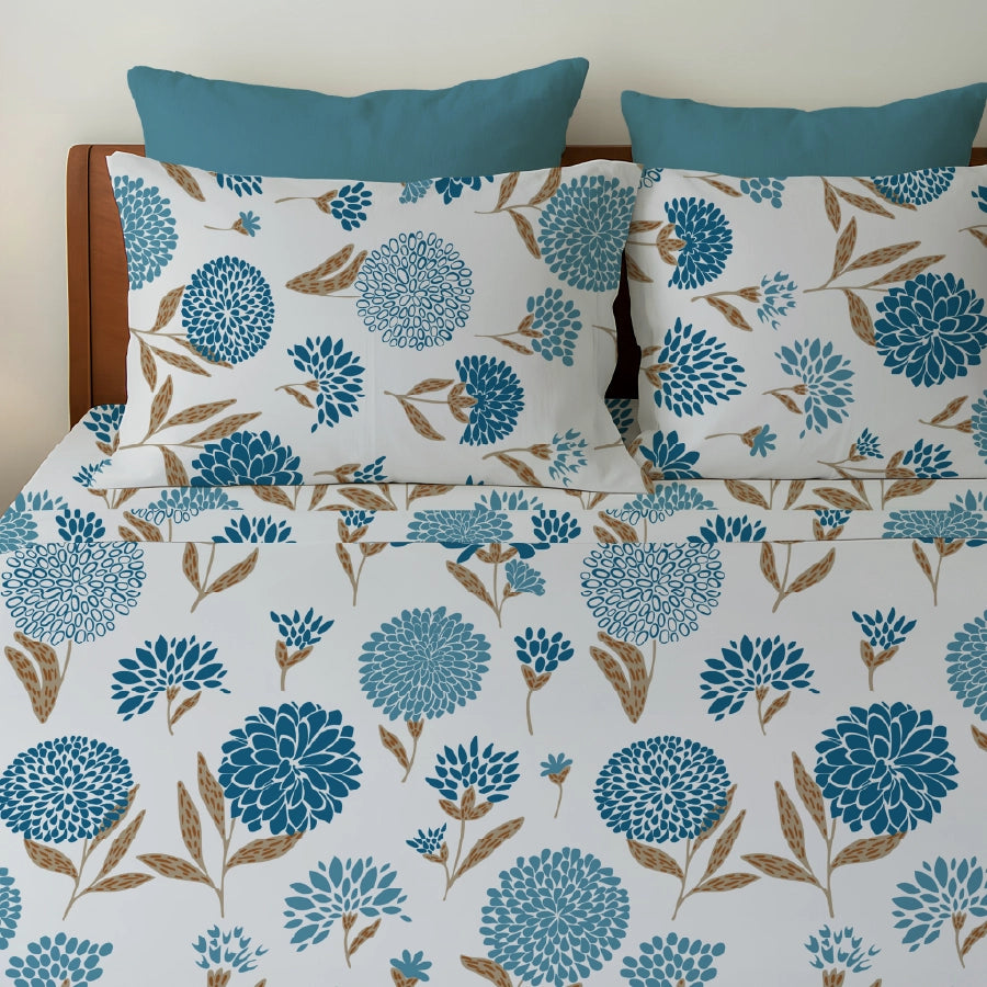 Bedsheet Set - Dahlia Range Light Blue - King - 300TC