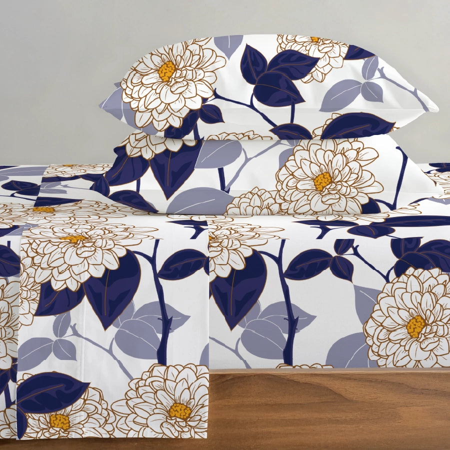 Quilt / AC Comforter - Dahlia Range Dark Blue - Double - 200TC