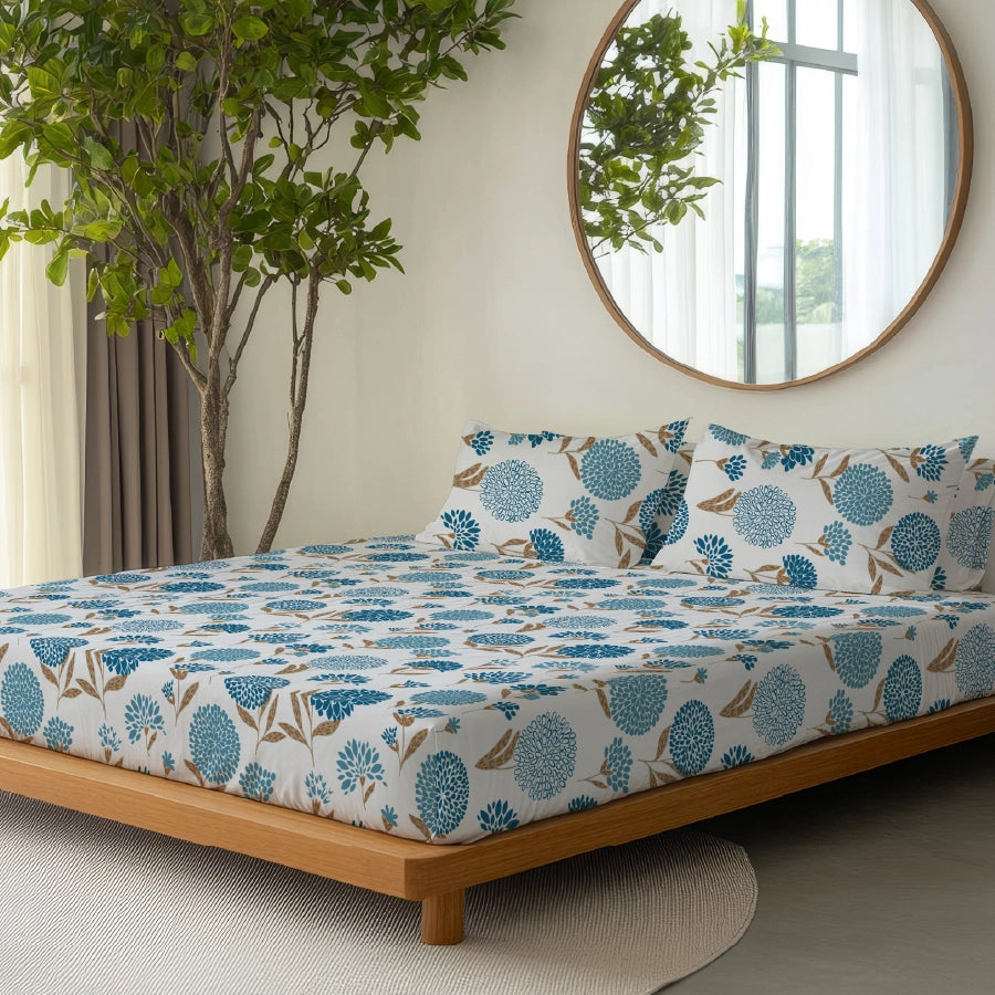 Bedsheet Set - Dahlia Range Light Blue - King - 300TC